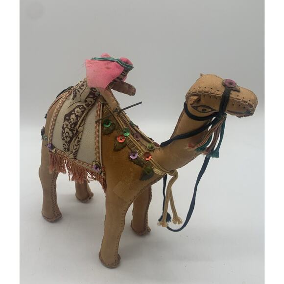 Vtg Egyptian Leather Hand Stitched Camel 2 Figurines 10” And 7” - Picture 4 of 7